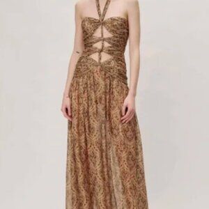 Ronny Kobo Clarice Dress - Paisley Cut Out Halter Gown - Size S